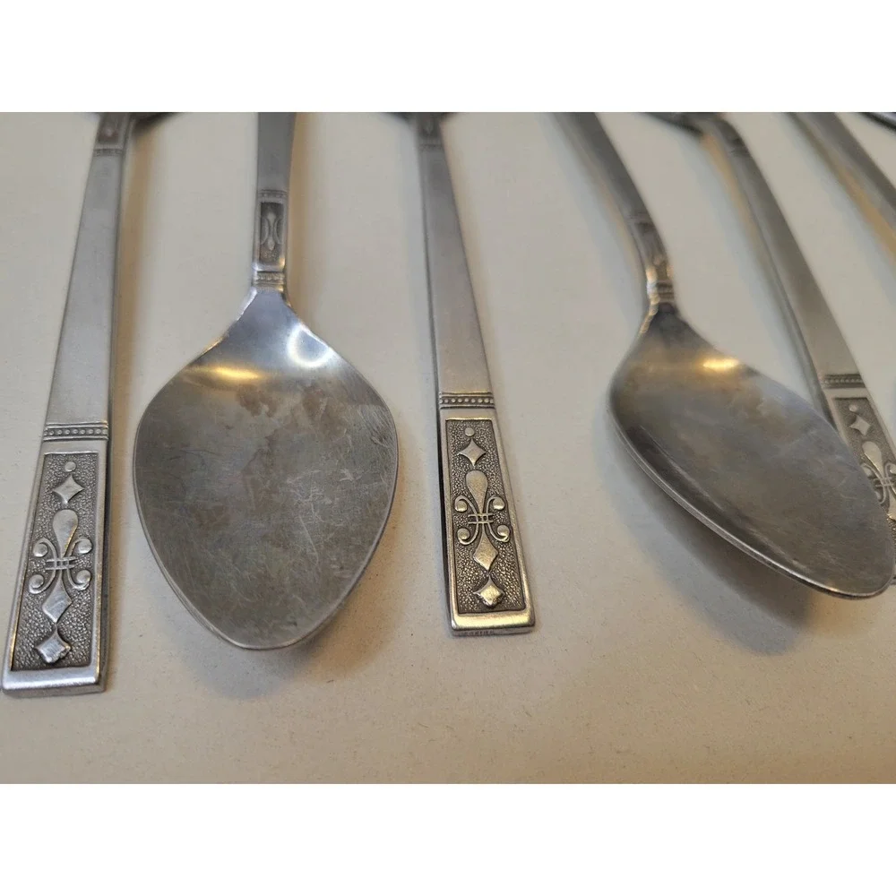 Interpur Cortina Stainless Steel Teaspoons Japan Flatware Set of 7 Fleur De Lis